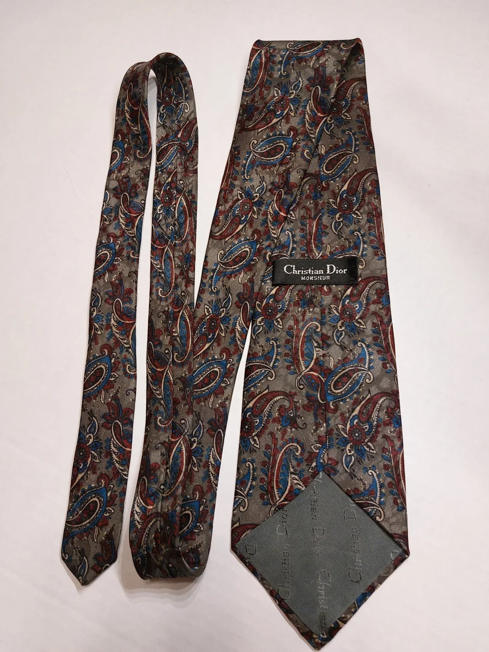 Dior Mens Grey Paisley Silk Tie